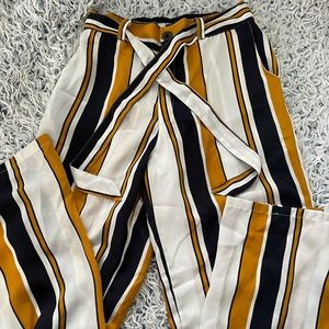Stripped high waisted tie pants